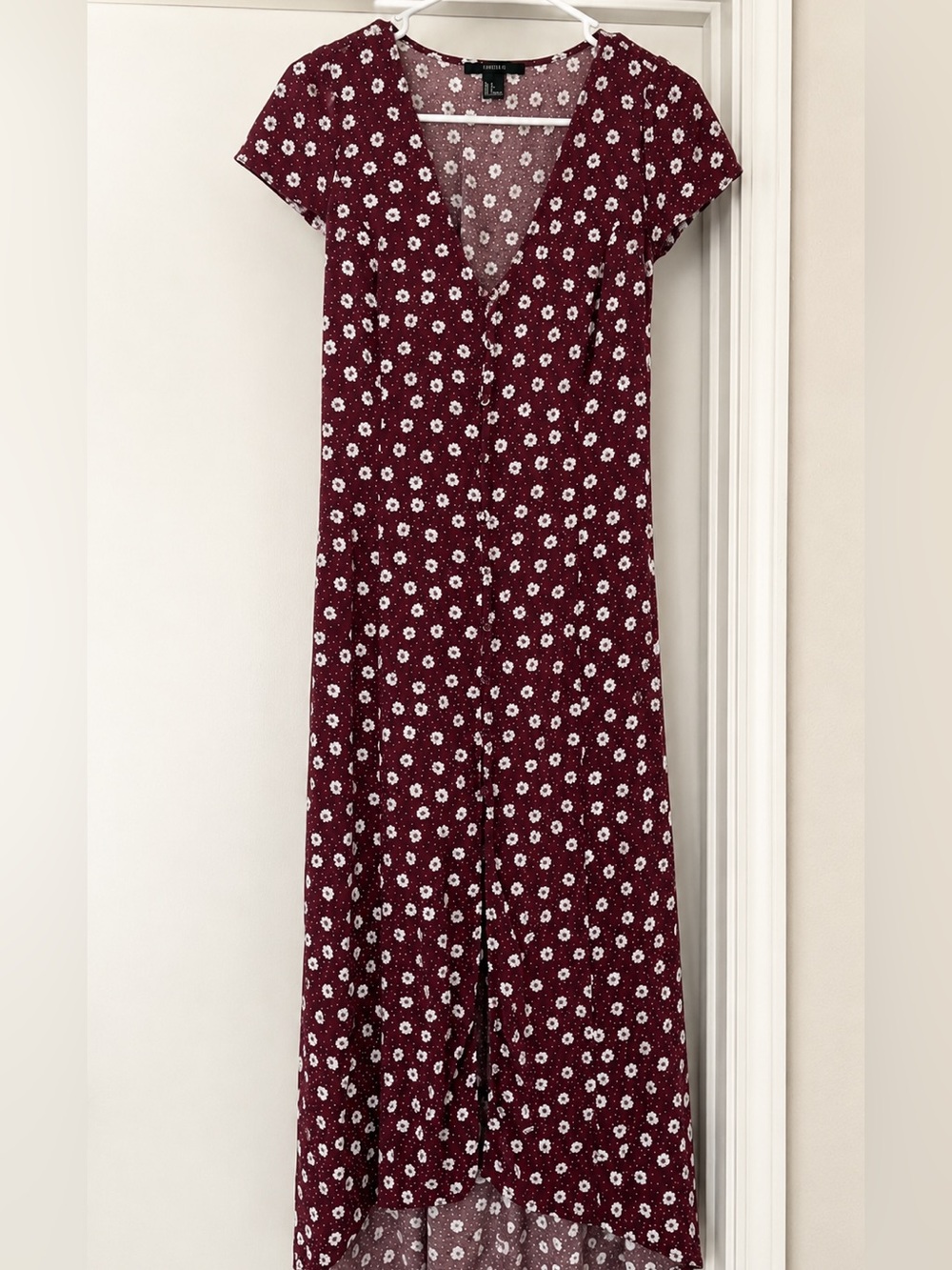 Forever 21 Burgundy Floral Short-Sleeve Jumpsuit
